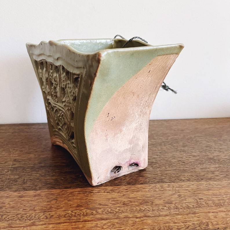 Vintage Celadon Ceramic Hanging Planter image 5