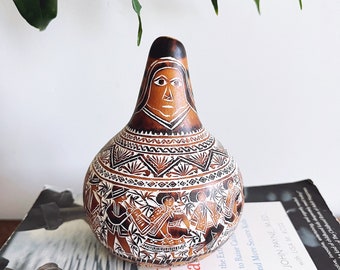 Vintage Peruvian Hand Carved Gourd