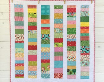 Striped Baby Quilt / Handmade Quilt/Patchwork Baby Quilt/Baby Blanket/Contemporary Baby Quilt/ Modern Quilt/Crib Blanket