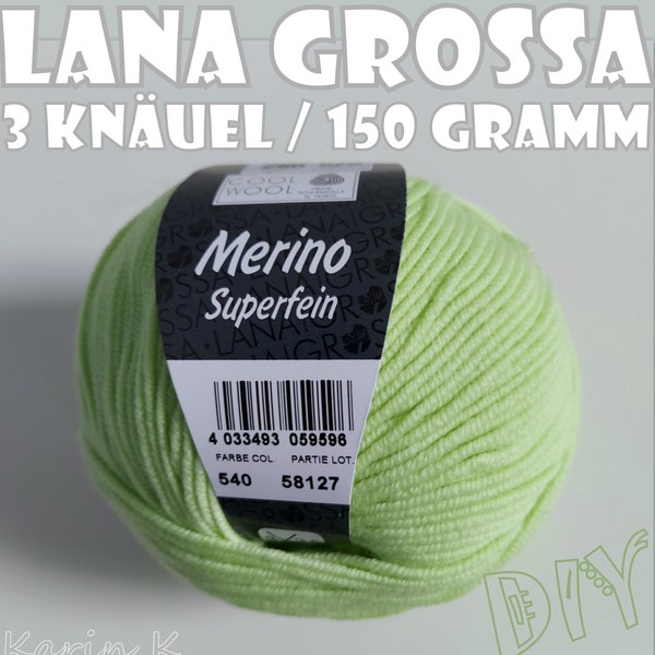 3 Knäuel 150 Gramm Merino Superfein von Lana Grossa helles Limonengrün Zartgrün Farbe 540 Partie 58127