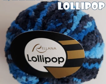 5 Knäuel 250 Gramm Lollipop von Rellana Blau Hellblau Schwarz Farbe 104 Partie 010