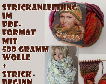 STRICKANLEITUNG [Pdf- Datei] + Wolle (Olympia von Lana Grossa) + Knopf + STRICKBEGINN DIY- Schritt- für Schritt- Anleitung für Dreieckstuch