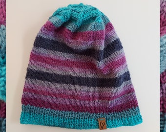 Beanie Mütze Türkis Petrol Fuchsia Rosé Lila Violett Farbverlauf Kopfumfang 56 cm