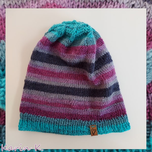 Beanie Mütze Türkis Petrol Fuchsia Rosé Lila Violett Farbverlauf Kopfumfang 56 cm