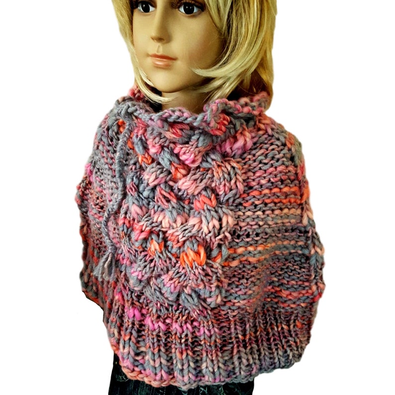 Short Poncho Shoulder Flatter Grey Ros\u00e9 Salmon Orange Gradient Lana Grossa Size 36 38 40