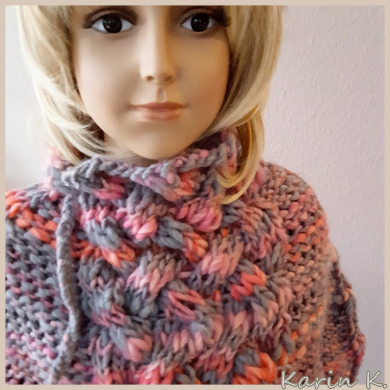 Short Poncho Shoulder Flatter Grey Ros\u00e9 Salmon Orange Gradient Lana Grossa Size 36 38 40