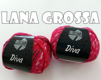 2 Knäuel 100 Gramm Sommergarn Diva von Lana Grossa Rot Pink Weiß Violett Farbe 001 Partie 71677