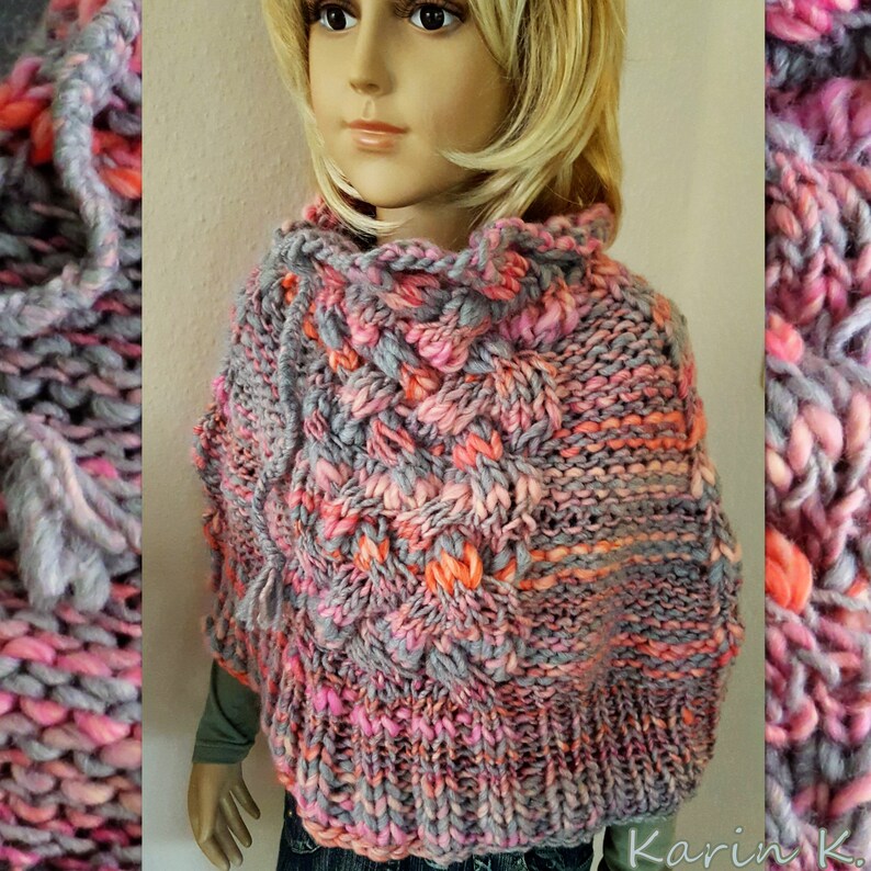 Short Poncho Shoulder Flatter Grey Ros\u00e9 Salmon Orange Gradient Lana Grossa Size 36 38 40
