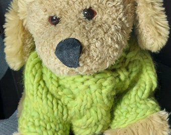 Pullover für kleine Hunde Gelbgrün Lind Limone gestrickt Wolle LEI Lana Grossa Rückenlänge 28 cm