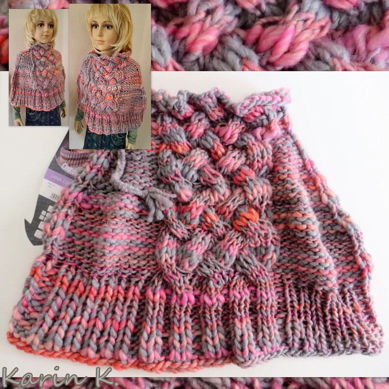 Short Poncho Shoulder Flatter Grey Ros\u00e9 Salmon Orange Gradient Lana Grossa Size 36 38 40