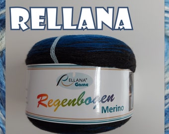 1 Knäuel Bobbelwolle 200 Gramm Regenbogen Merino Rellana Hellblau bis Schwarzblau Farbverlauf Farbe 204 Partie 002