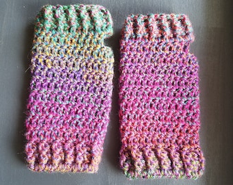 Gloves - Purple, Pink, Green- Fingerless Gloves - Crochet