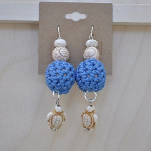 Turtle Earrings- Blue- Bead- Round