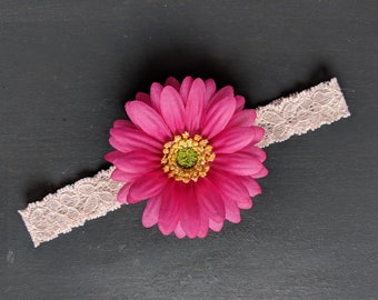 Baby Headband - 3-6 Month Old- Pink Flower