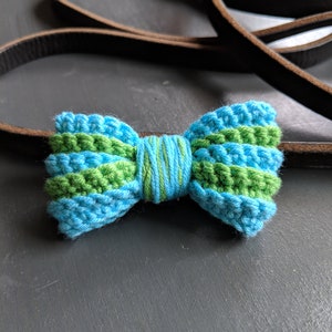 Dog Collar Bow- Blue- Green- Striped- Medium