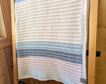 Manta de bebé - Crochet - Beige - Rosa - Gris