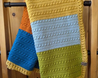 Baby Blanket - Crochet - Yellow - Green - Orange - Blue