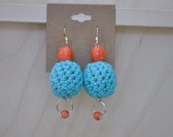 Earrings- Blue- Orange- Bead- Dangle