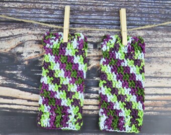 Gloves - Purple, Green and Blue - Fingerless Gloves - Crochet