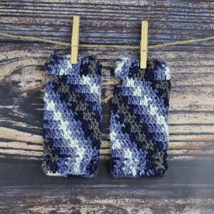 Gloves - Blue, Grey and White - Fingerless Gloves - Crochet