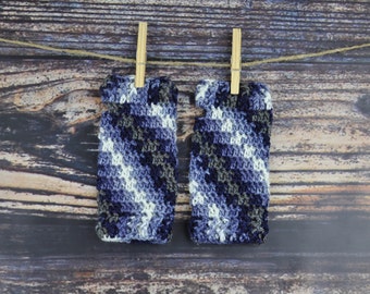 Gants - Bleu, Gris et Blanc - Gants sans doigts - Crochet