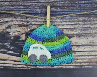 Car Baby Hat - Blue and Green - Crochet
