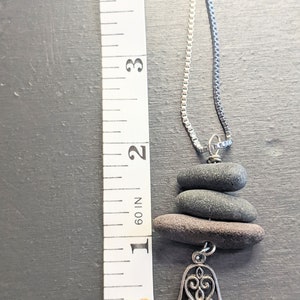 Hamsa Hand Cairn Stone Jewelry Beach Stone Necklace 3 Stone Pendant image 3