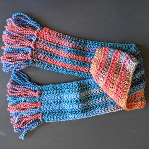 Scarf - Fringed - Multi-Colored - Orange - Blue - Brown - Skinny