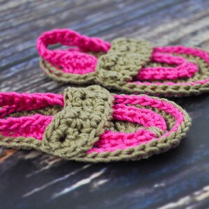 Baby Flip Flops Hot Pink and Tan image 1