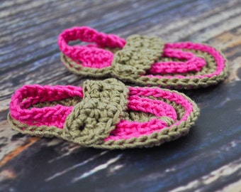 Baby Flip Flops - Hot Pink and Tan