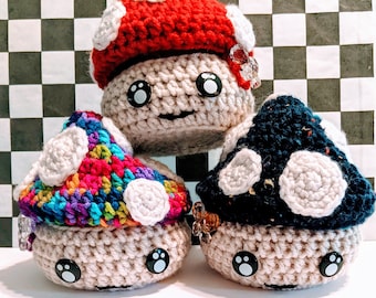 bolsa de dados cogumelo stuffie amigurumi kawaii geek gamer presente
