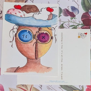 Whimsical Doll Postcard Original Art Print Postcrossing or Penpal