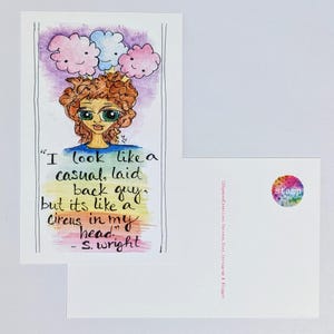 Whimsical Cotton Candy Girl Mini Postcard Original Art Print Postcrossing or Penpal