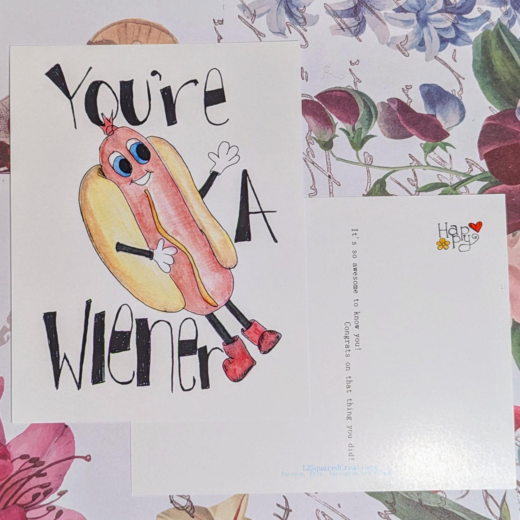 Weiner Postcard Hotdog Original Art Card Patreon Perk Penpal Postcrossing