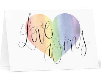 Love Wins Greeting Card - Rainbow Heart LGBT Wedding Anniversary