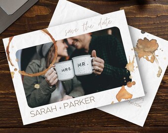 Coffee Themed Save The Date Card | Customizable Template (Digital Download)