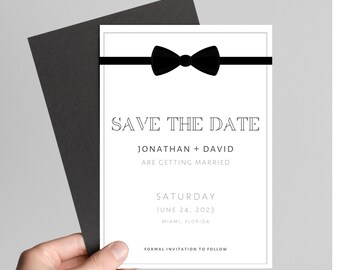 Black Tie Save The Date Digital Template | Semi Formal One Sided Tux Save the Date for Black and White Timeless Wedding