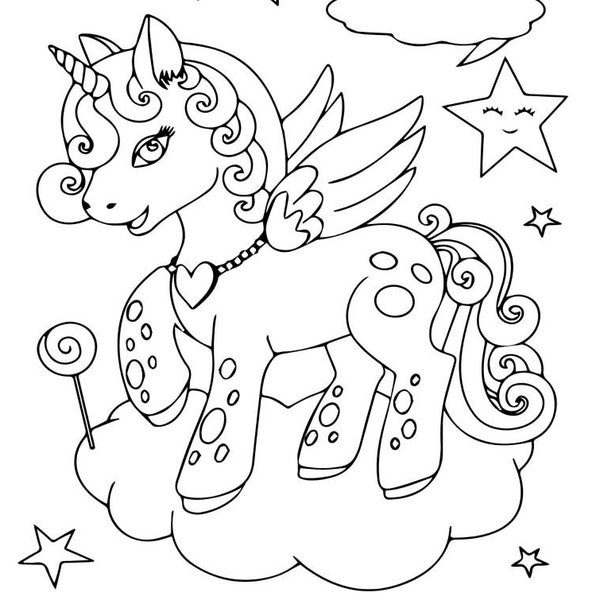 50 pages printable Unicorn Coloring pages PDF