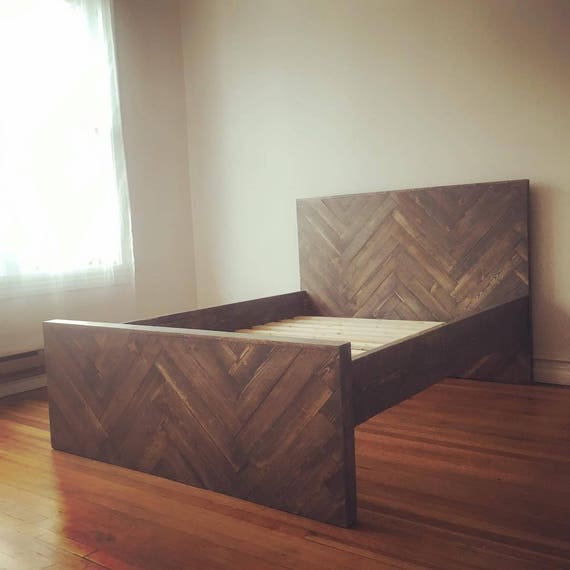Items similar to Modern Herringbone Wood Bed Frame on Etsy