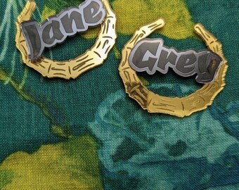 Bamboo Earrings, Hip Hop Earrings, Door Knocker Earrings, Name Earrings, Hoop Earrings