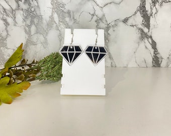 Diamond Earrings, Diamond Shaped Earrings, Silver Earrings