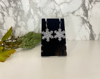 Snowflake Earrings, Winter Earrings, Snow Earrings, Glitter Earrings