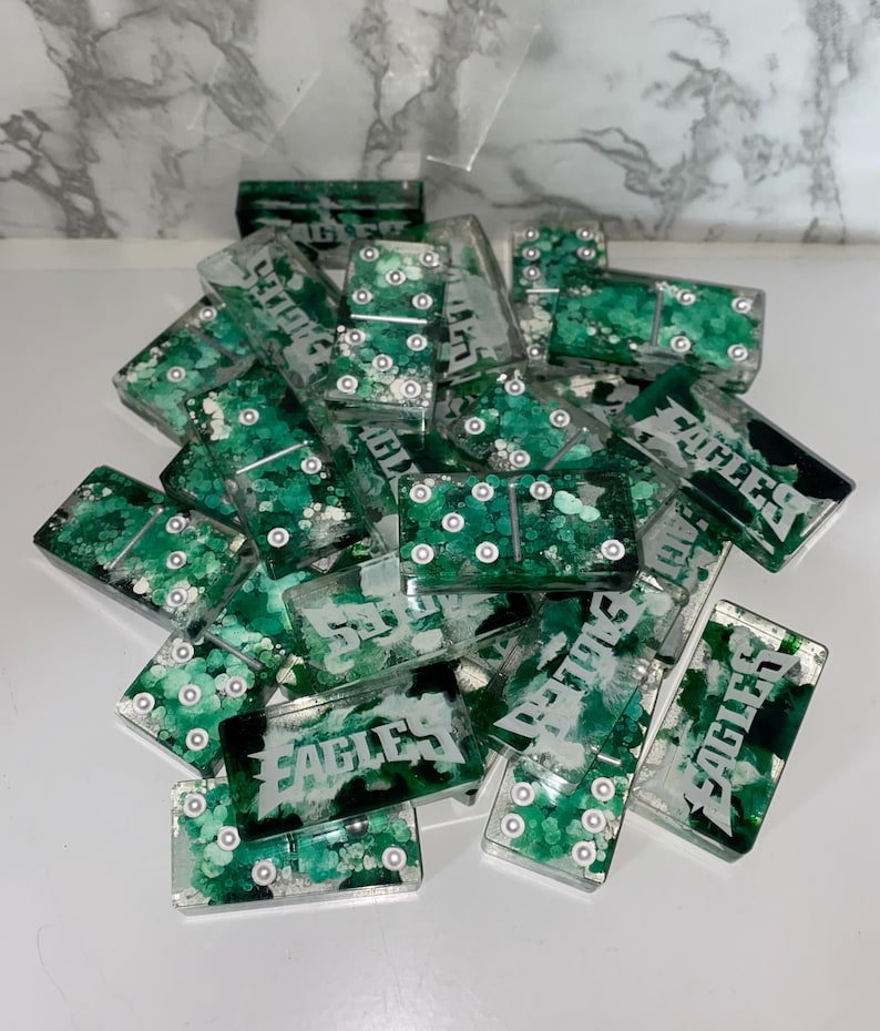 Sports Team Dominoes: Handmade Epoxy Resin Set Philadelphia Eagles