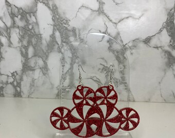 Candy cane Earrings, Glitter Earrings, Christmas Earrings, Mickey Earrings