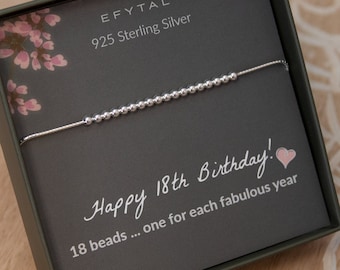 18th Birthday Gifts for Girls, EFYTAL 925 Sterling Silver Beaded Bracelet, Eighteen Beads for 18 Year Old Girl, Gift for Daughter, Niece 18B