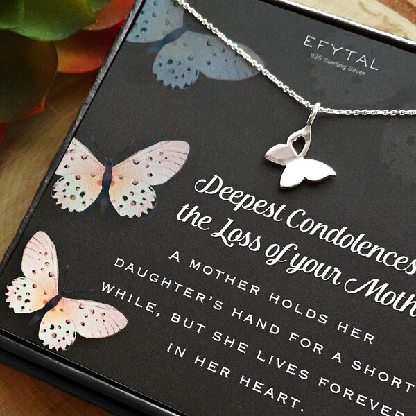 Condolence Gifts, 925 Sterling Silver Butterfly Necklace in Remembrance of Mother, Sympathy Gift for Passing of Mom, Condolences Jewelry 113