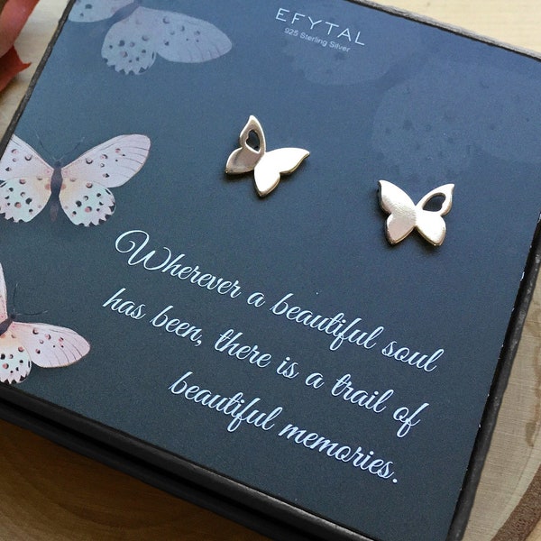 Condolence Gifts, 925 Sterling Silver Butterfly Stud Earrings in Remembrance, Sympathy Gift for Passing of Loved One,Condolences Jewelry 112