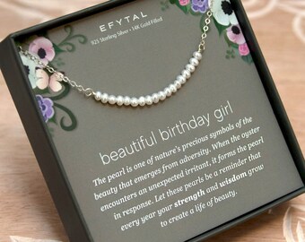 EFYTAL Birthday Gifts for Girls, Dainty Silver or Gold Pearl Necklace for Daughter or Niece, 13th, Sweet 16, 18th Birthday Gifts 652/135/168