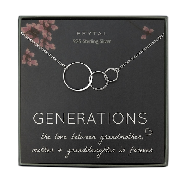 Gifts for Grandma, EFYTAL Sterling Silver or Gold Plated Generations Necklace, Mothers Day Gifts, Grandma 3 Circle Necklace,Grandma To Be 11