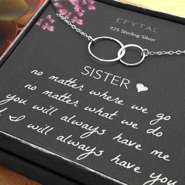 Sister Gifts from Sister, EFYTAL Sterling Silver 2 Circle Necklace, Sister Birthday Gifts, Big Sister Gift, Gifts for Sister from Sisters 46